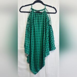 Zara brand, green top with black polka dots.